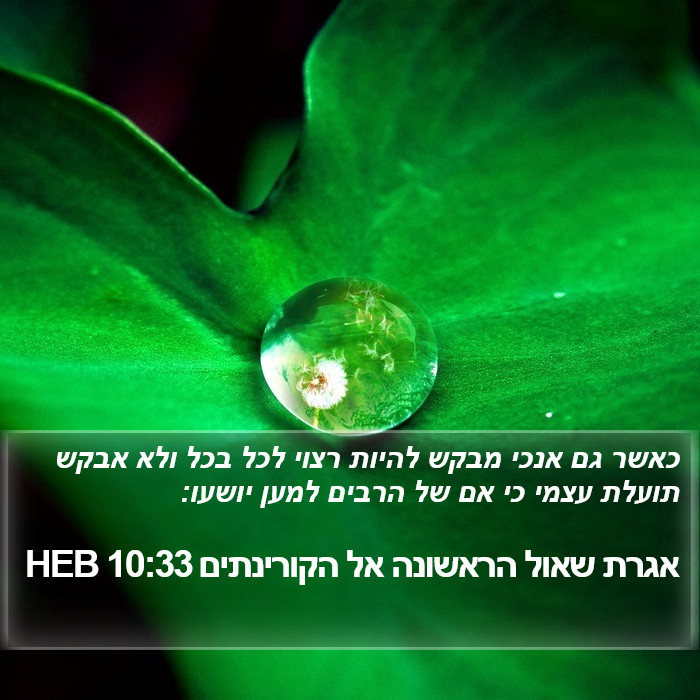 אגרת שאול הראשונה אל הקורינתים 10:33 HEB Bible Study